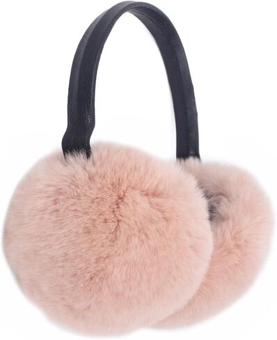 surell Rex Rabbit Fur Earmuffs with Adjustable Leather Band - Soft Earmuffs for Women in Saudi Arabia
