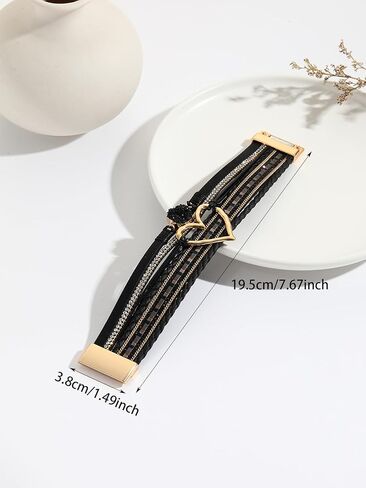 Fuqimanman2020 Heart Leather Wrap Bracelets Boho Stackable Cuff Bangles Resin Stone Rhinestone Bracelets with Magnetic Clasp Christmas Jewelry Gift for Women in Kuwait