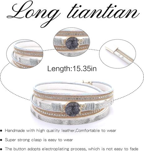 Long tiantian Bracelets for Women Trendy Boho Western Jewelry for Women Leather Wrap Stackable Cuff Bangle Bracelets for Women Pulseras para Mujer Valentine's Day Gifts for Women in Saudi Arabia