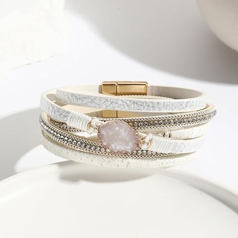 Long tiantian Bracelets for Women Trendy Boho Western Jewelry for Women Leather Wrap Stackable Cuff Bangle Bracelets for Women Pulseras para Mujer Valentine's Day Gifts for Women in Saudi Arabia