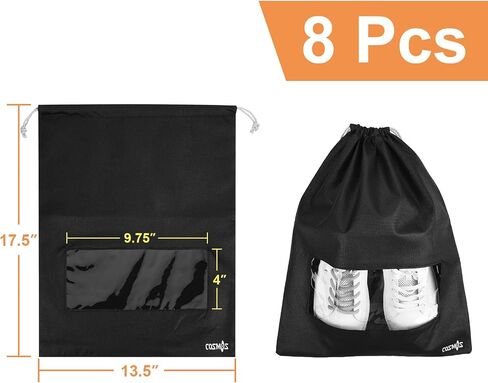 Cosmos 10 Pcs Travel Shoe Bags Shoe Organizer Pouch Storage String Bags for Travel Trip Carrying Packing, Dust-proof Non-Woven Fabric in Dual Drawstring Closure, 17.5" x 13.5" (Black) in Saudi Arabia