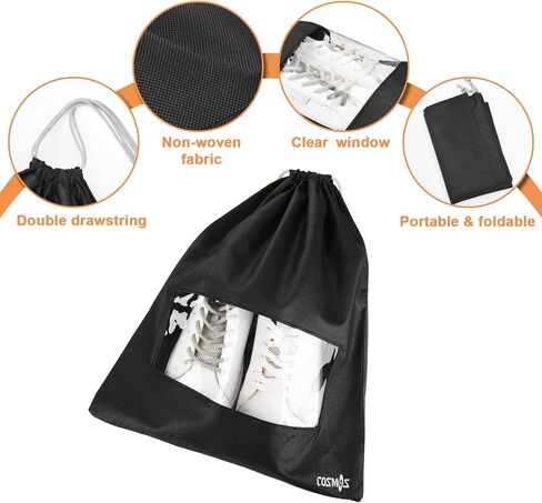 Cosmos 10 Pcs Travel Shoe Bags Shoe Organizer Pouch Storage String Bags for Travel Trip Carrying Packing, Dust-proof Non-Woven Fabric in Dual Drawstring Closure, 17.5" x 13.5" (Black) in Saudi Arabia