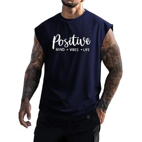 Cozyease Men's Letter Graphic Print Sleeveless Round Neck Tee Shirt Casual Summer Tank Top