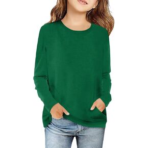 Haloumoning Girls Casual Short Sleeve T Shirts Color Block Tee Blouse Kids Loose Tunic Tops with Pockets Size 4-15 in Kuwait