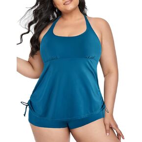 Mycoco Plus Size Two Piece Tankini Swimsuit for Women Athletic Bathing Suits High Neck Tankini Top with Shorts in Kuwait