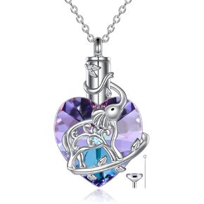 YFN Elephant Heart Crystal Urn Necklace for Ashes Cremation Jewelry Sterling Silver with Crystal Jewelry Gifts for Women Girls