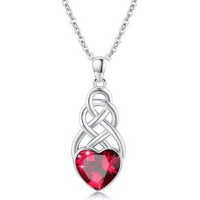 PARYFO Celtic Heart Necklace for Women, S925 Sterling Silver Forever Love Garnet Crystal Pendant Jewelry Mothers Day Christmas Birthday Valentine's Day Gifts for Mom Wife Girls