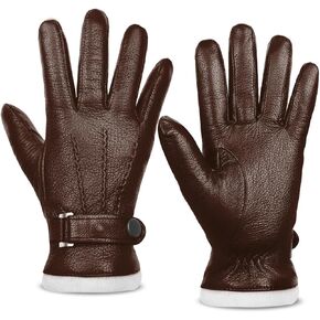 Harssidanzar Men Winter Leather Gloves,Genuine Leather Warm Cashmere Lined Touchscreen Texting Gloves for Driving KM051US