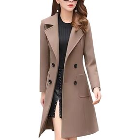 Jdlsppl Women's Long Pea Coats Double Breasted Overcoat Fall Trench Coat Warm Elegant Thick Lapel Pocket Fashion Winter Coat