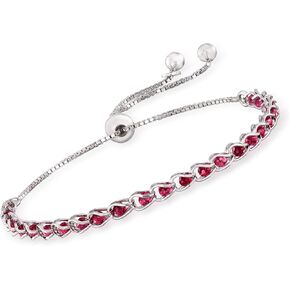 Ross-Simons Italian Simulated Ruby Bead Bolo Bracelet in Sterling Silver in Kuwait