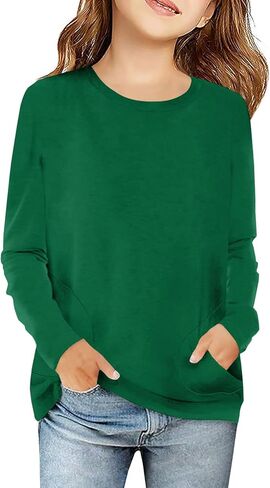 Haloumoning Girls Casual Short Sleeve T Shirts Color Block Tee Blouse Kids Loose Tunic Tops with Pockets Size 4-15 in Kuwait