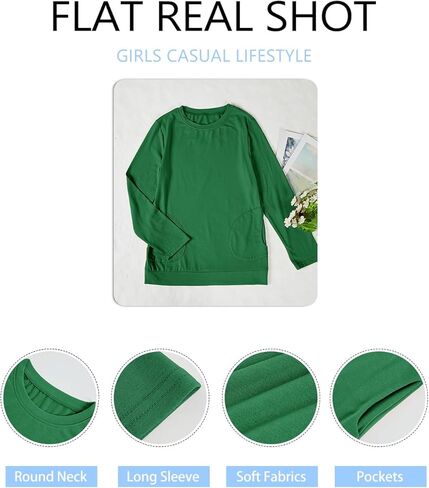 Haloumoning Girls Casual Short Sleeve T Shirts Color Block Tee Blouse Kids Loose Tunic Tops with Pockets Size 4-15 in Kuwait