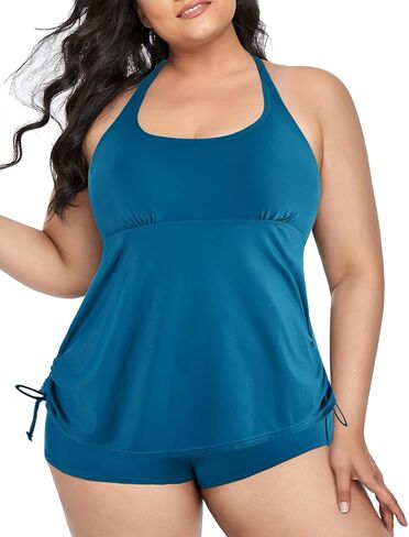 Mycoco Plus Size Two Piece Tankini Swimsuit for Women Athletic Bathing Suits High Neck Tankini Top with Shorts in Kuwait