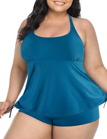 Mycoco Plus Size Two Piece Tankini Swimsuit for Women Athletic Bathing Suits High Neck Tankini Top with Shorts in Kuwait