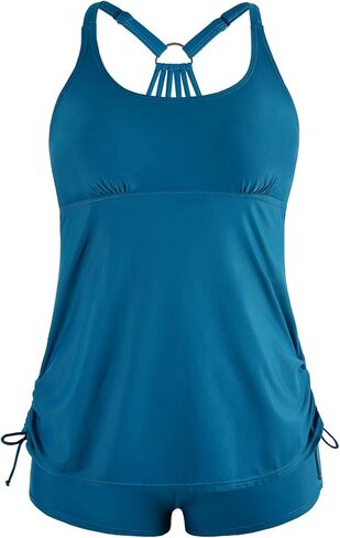 Mycoco Plus Size Two Piece Tankini Swimsuit for Women Athletic Bathing Suits High Neck Tankini Top with Shorts in Kuwait