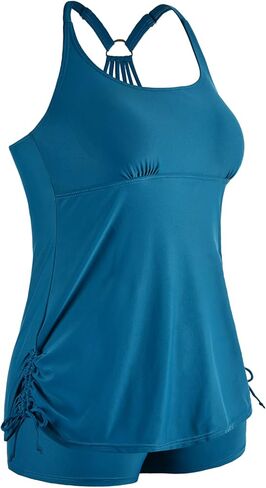 Mycoco Plus Size Two Piece Tankini Swimsuit for Women Athletic Bathing Suits High Neck Tankini Top with Shorts in Kuwait