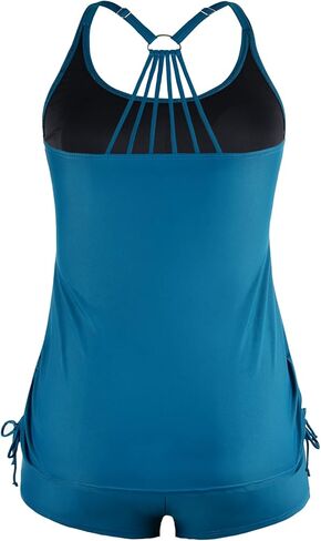 Mycoco Plus Size Two Piece Tankini Swimsuit for Women Athletic Bathing Suits High Neck Tankini Top with Shorts in Kuwait
