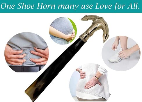 Shoe Horn Made with Real Horn Handmade. Easy Grip Long Brass anchor handle Shoehorn for Men,Women Seniors, Pregnancy, Elderly, back pain, tall people and kids Shoes & Boots.Home or Travel .(14''brass) in Saudi Arabia