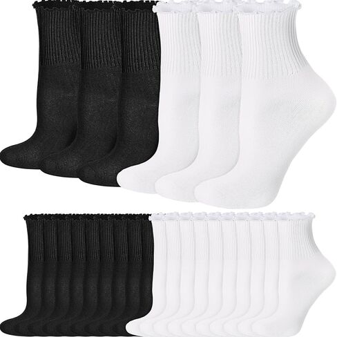 مجموعة من 24 جوارب نسائية مكشكشة من Cutecrop، جوارب كاحل لطيفة للنساء، جوارب دائرية مكشكشة للنساء والفتيات in Kuwait
