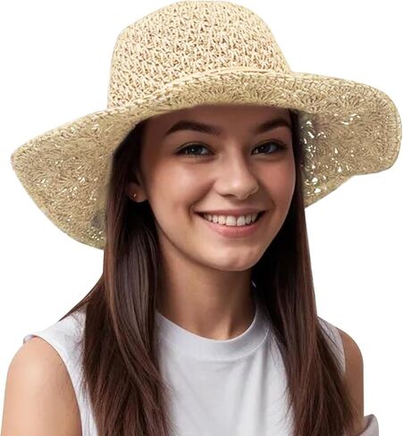 Lanzom Womens Ladies Straw Hat Wide Brim Beach Sun Cap Foldable Large Floppy Braided Sun Hat for Travel in Saudi Arabia
