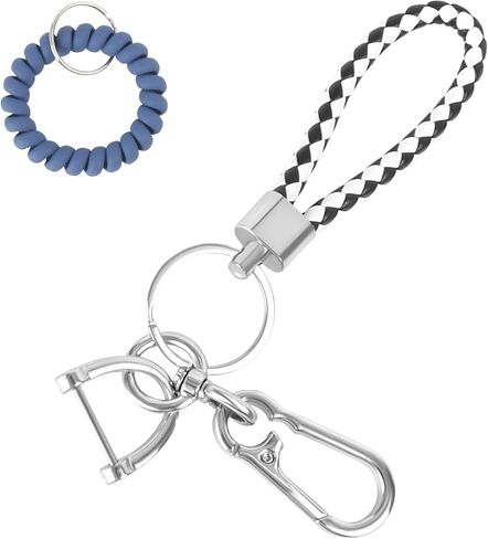 Key Chains for Car,Keychain Wristlet with Leather, Metal Keychains with Holder Fob,Cute Keys Ring Accessories, Grey, L in Kuwait
