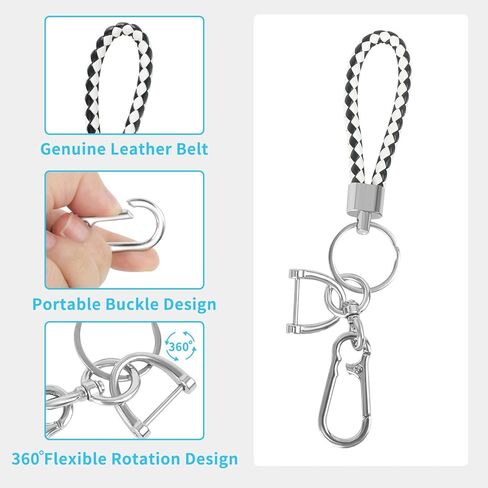 Key Chains for Car,Keychain Wristlet with Leather, Metal Keychains with Holder Fob,Cute Keys Ring Accessories, Grey, L in Kuwait