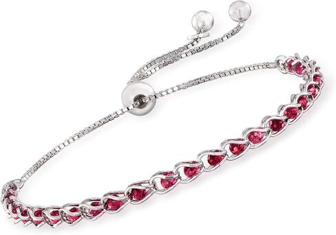 Ross-Simons Italian Simulated Ruby Bead Bolo Bracelet in Sterling Silver in Kuwait