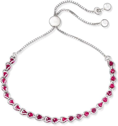 Ross-Simons Italian Simulated Ruby Bead Bolo Bracelet in Sterling Silver in Kuwait