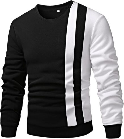 GORGLITTER Men's Casual Crewneck Sweatshirt Color Block Fleece Pullover Sweatshirt in Kuwait