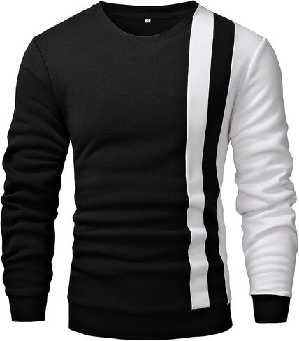 GORGLITTER Men's Casual Crewneck Sweatshirt Color Block Fleece Pullover Sweatshirt in Kuwait