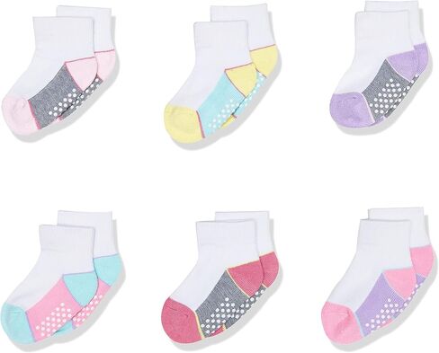 Jefferies Socks Baby Girls' Toddler Color Block Half Cushion Quarter Socks with Non-Skid 6 Pair Pack in Saudi Arabia