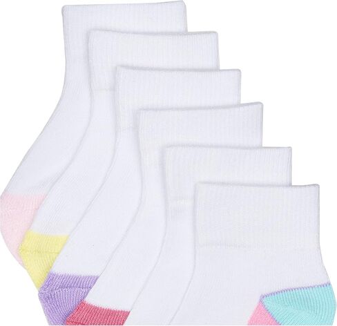 Jefferies Socks Baby Girls' Toddler Color Block Half Cushion Quarter Socks with Non-Skid 6 Pair Pack in Saudi Arabia