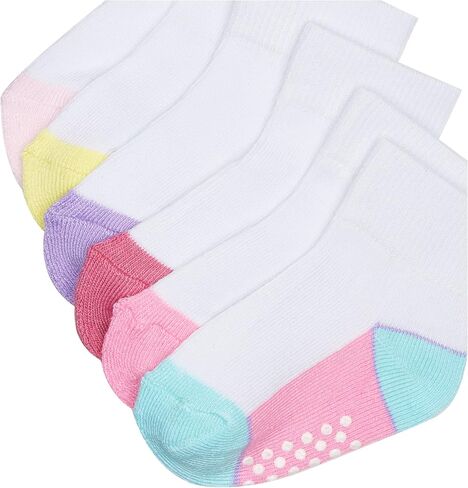 Jefferies Socks Baby Girls' Toddler Color Block Half Cushion Quarter Socks with Non-Skid 6 Pair Pack in Saudi Arabia