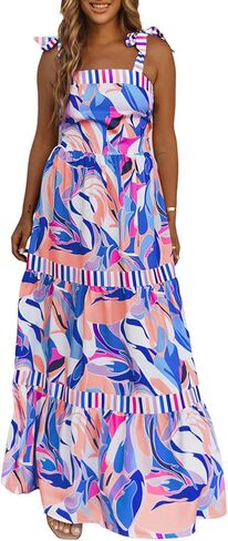 AlvaQ Women's 2024 Summer Sleeveless Floral Print Maxi Dress Strap Square Neck Beach Sun Dress in Kuwait