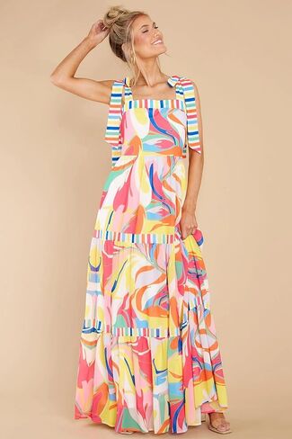 AlvaQ Women's 2024 Summer Sleeveless Floral Print Maxi Dress Strap Square Neck Beach Sun Dress in Kuwait