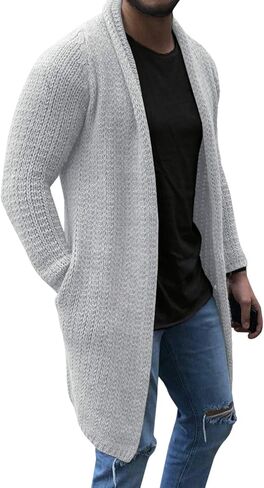 سترة صوفية رجالية من Pengfei مفتوحة من الأمام وأكمام طويلة محبوكة مع جيب أبيض in Kuwait