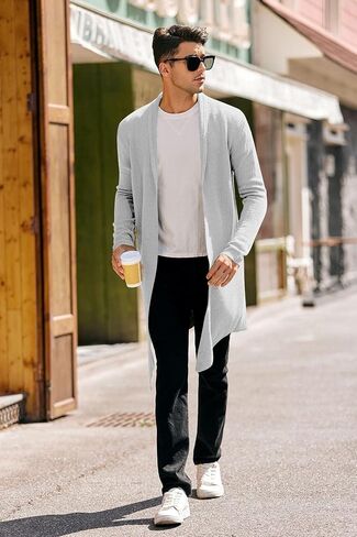 سترة صوفية رجالية من Pengfei مفتوحة من الأمام وأكمام طويلة محبوكة مع جيب أبيض in Kuwait