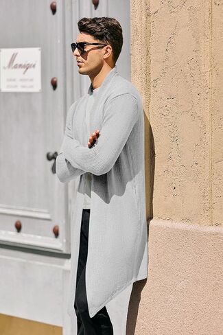 سترة صوفية رجالية من Pengfei مفتوحة من الأمام وأكمام طويلة محبوكة مع جيب أبيض in Kuwait