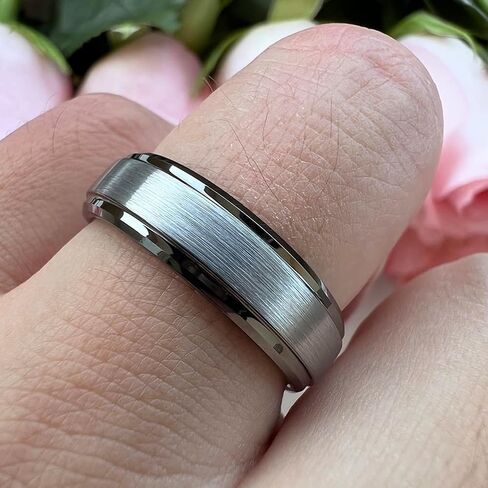 TUTISS 6mm 8mm Tungsten Rings for Men Women Fashion Engagement Wedding Bands Brushed Finish Stepped Beveled Edges Comfort Fit in Saudi Arabia