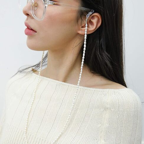 نظارات LUNALUCE الأنيقة المصنوعة من حبات اللؤلؤ الطبيعي ونظارات أكريليك أنيقة وحزام حامل/نظارات شمسية للشاطئ وقلادة ثابتة متوافقة in Kuwait