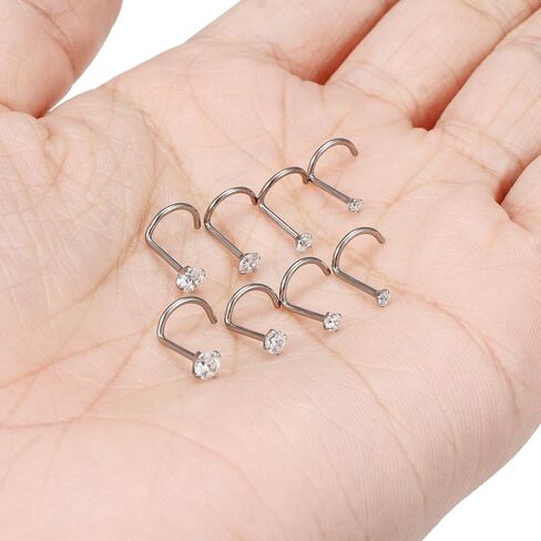 Cisyozi 22G 20G 18G Titanium Nose Rings Hypoallergenic Corkscrew Medical Grade Nose Rings Studs for Women Men Shiny Cubic Zirconia Nose Rings Piercings Jewelry for Sensitive Skin in Kuwait