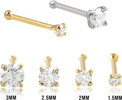 Jewelry Avalanche Solid 14Kt Gold Moissanite Stud Nose Ring - 22G Nose Bone Stud - Ball End Nose Ring - April Birthstone Nose Stud in Saudi Arabia