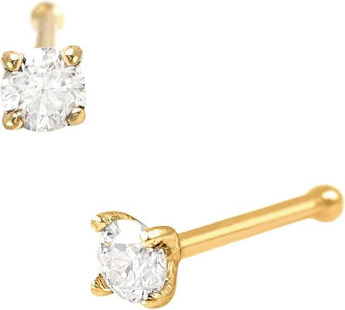 Jewelry Avalanche Solid 14Kt Gold Moissanite Stud Nose Ring - 22G Nose Bone Stud - Ball End Nose Ring - April Birthstone Nose Stud in Saudi Arabia