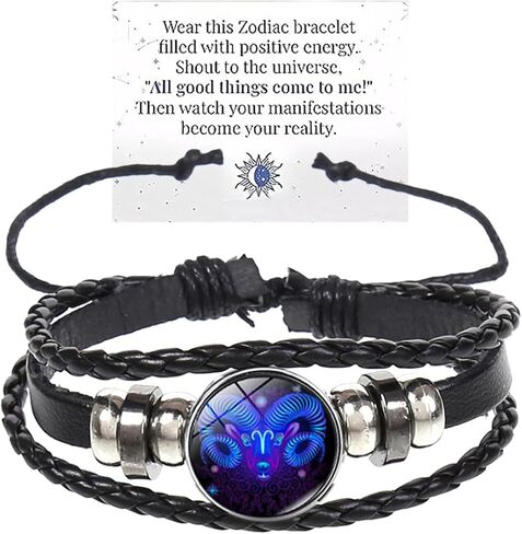 Zodiac Signs Spirit Bracelet Multilayer 12 Constellation Bracelet for Women Men Handmade Woven Zodiac Leather Bracelets Adjustable Glow in the Dark Zodiac Cuff Bangles Gift for Constellation Lover in Kuwait