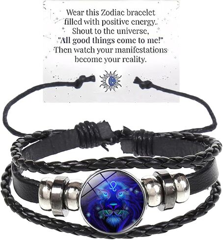 Zodiac Signs Spirit Bracelet Multilayer 12 Constellation Bracelet for Women Men Handmade Woven Zodiac Leather Bracelets Adjustable Glow in the Dark Zodiac Cuff Bangles Gift for Constellation Lover in Kuwait