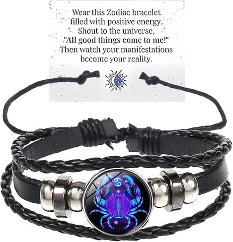 Zodiac Signs Spirit Bracelet Multilayer 12 Constellation Bracelet for Women Men Handmade Woven Zodiac Leather Bracelets Adjustable Glow in the Dark Zodiac Cuff Bangles Gift for Constellation Lover in Kuwait