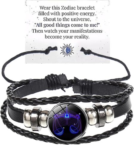 Zodiac Signs Spirit Bracelet Multilayer 12 Constellation Bracelet for Women Men Handmade Woven Zodiac Leather Bracelets Adjustable Glow in the Dark Zodiac Cuff Bangles Gift for Constellation Lover in Kuwait