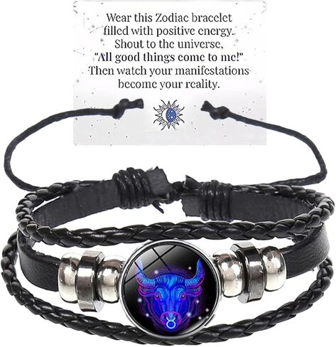 Zodiac Signs Spirit Bracelet Multilayer 12 Constellation Bracelet for Women Men Handmade Woven Zodiac Leather Bracelets Adjustable Glow in the Dark Zodiac Cuff Bangles Gift for Constellation Lover in Kuwait