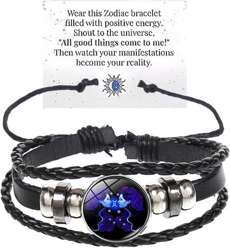 Zodiac Signs Spirit Bracelet Multilayer 12 Constellation Bracelet for Women Men Handmade Woven Zodiac Leather Bracelets Adjustable Glow in the Dark Zodiac Cuff Bangles Gift for Constellation Lover in Kuwait