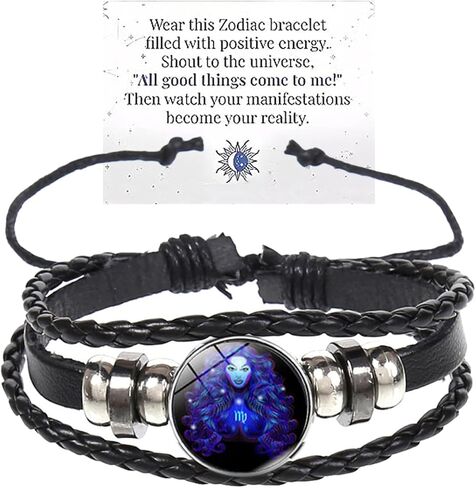 Zodiac Signs Spirit Bracelet Multilayer 12 Constellation Bracelet for Women Men Handmade Woven Zodiac Leather Bracelets Adjustable Glow in the Dark Zodiac Cuff Bangles Gift for Constellation Lover in Kuwait